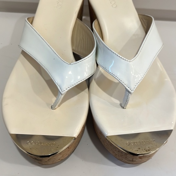 White Patent Leather Jimmy Choo Wedge Sandal. Size Euro 40. - Picture 3 of 11
